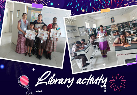 The quiz was conducted  in the  library, utilizing newspaper articles from the Hindu , students participated enthusiastically,  showcasing their knowledge  and understanding.