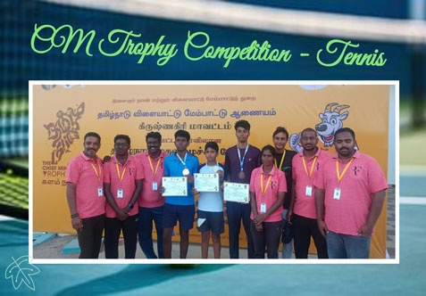 We gladly share the good news that Master M.A Dhanush Prabhu of Class X, has won the Silver Medal in Lawn Tennis Singles in District Level , CM Trophy Competition.
