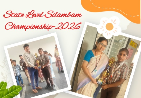 Saantha Rubhan M of Class 6C participated in the State Level Silambam Championship under the Sub-Junior (11–12 years) category and secured Third Place in the ‘Ottrai Kambu Veechu’ event.