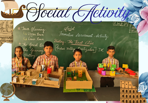 The children of Class 6B explored the remarkable features of the Indus Valley Civilization through a creative social activity. They learned how ancient cities were carefully planned with distinct Upper Town and Lower Town areas. The activity also focused on important archaeological discoveries such as the Great Bath, Granaries, Seals and Pottery. Through models and demonstrations, the children understood how these structures and artefacts provide valuable information about the lifestyle, planning, trade and culture of the people of the Indus Valley Civilization.
