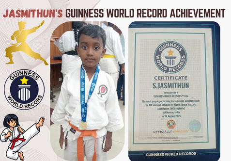 We are immensely proud that our talented student, S. Jasmithun, (2 -A) has brought glory to our school by participating in a prestigious Guinness World Records™ event alongside 1000 martial artists. Jasmithun demonstrated incredible skill and precision as part of the successful attempt for "The most people performing karate chops simultaneously."